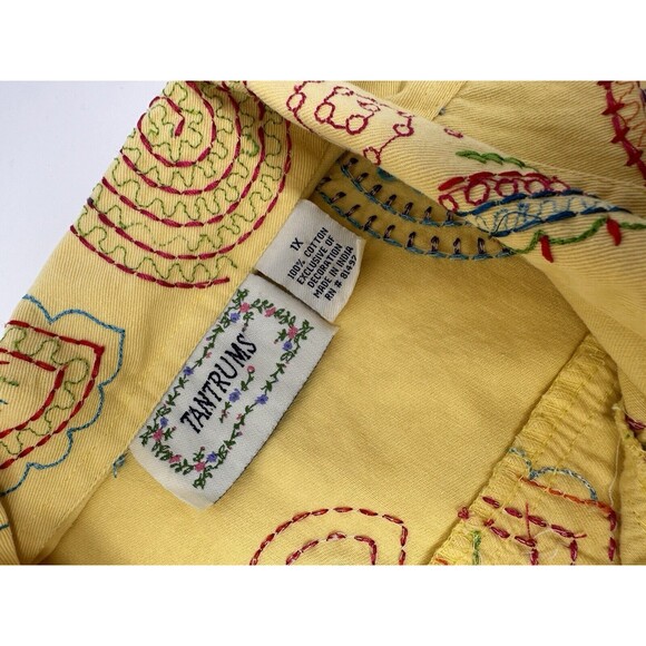 VTG Tantrums Embroidered Floral Boho Hippie  yellow  Jacket Pockets Size 1X  Min - Picture 10 of 11